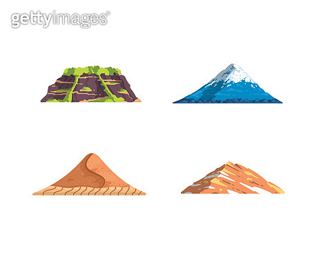 Different mountains landscape isolated vector illustration in cartoon ...