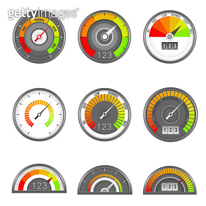 Credit indicator. Speedometer score gauge level scale, indicator rate ...