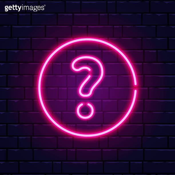 Neon question mark. Glowing pink question sign. Color neon banner on ...