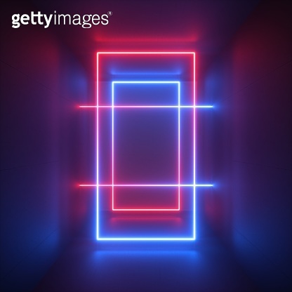 3d render, red blue neon light, abstract background with glowing lines ...