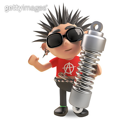 Cool 3d punk rocker with spikey hair holding a suspension shock ...