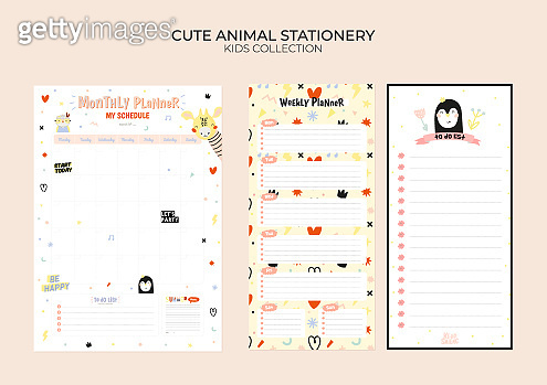 Set of weekly planners and to do lists with cute animals illustrations ...