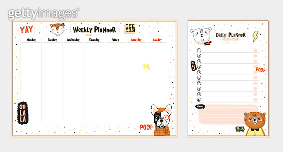 Set of weekly planners and to do lists with cute animals illustrations ...