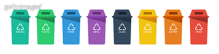Separation concept. Set of color recycle bin icons in trendy flat style ...