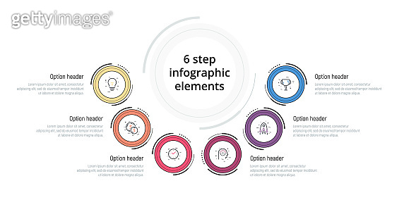Business process chart infographic with 6 step circles. Circular ...