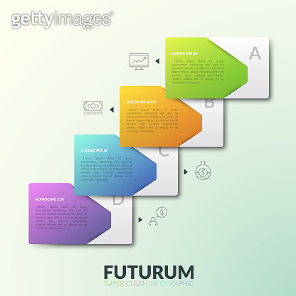 Four overlaying rectangular elements with text boxes placed in diagonal ...