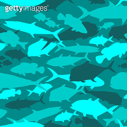 Seamless vector pattern of fishing camouflage. Turquoise camo of ...
