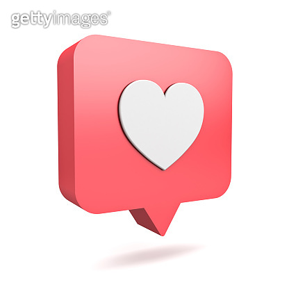3d social media notification love like heart icon in red rounded square ...