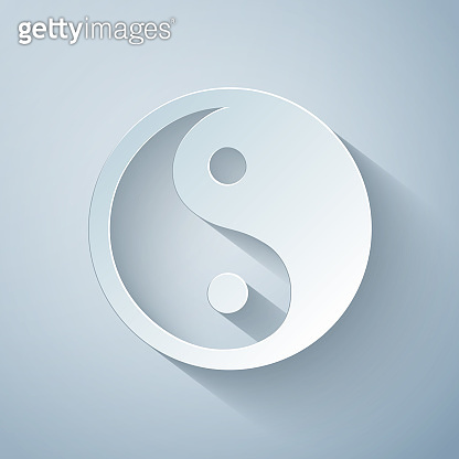 White Yin Yang symbol of harmony and balance icon isolated with long ...