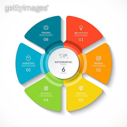 Vector infographic circle. Cycle diagram with 6 options. Round chart ...