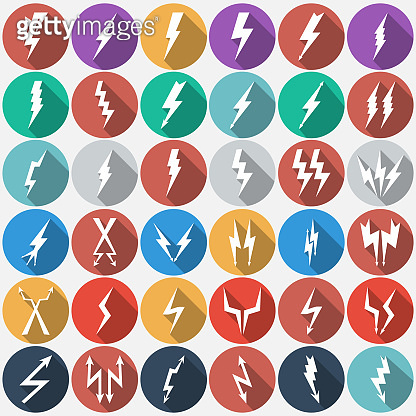 Lightning bolt icon set. Thunder zigzag flash light power electric ...