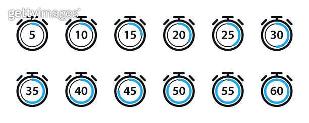 Set of simple timers. Template digital clock, timer symbols. Stopwatch ...