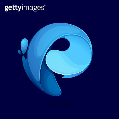 P letter logo ecology stylized with water waves and dew drops ...