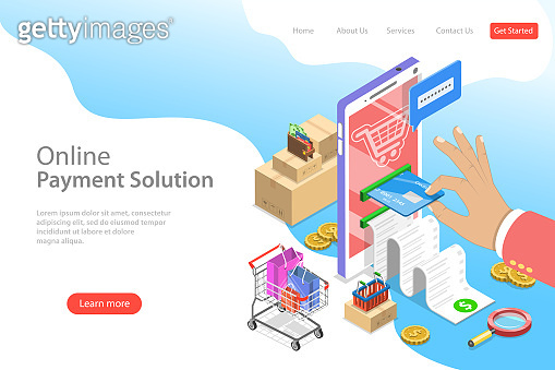 Isometric flat vector landing page template of pay online. (1153850606 ...