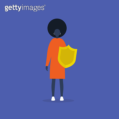Young black female character protecting herself with a shield. Safety ...