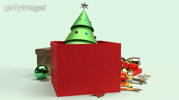 Christmas tree in gift box 3d rendering for Christmas content ...