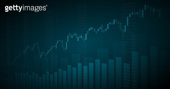 Widescreen Abstract financial graph with uptrend line and bar chart of ...