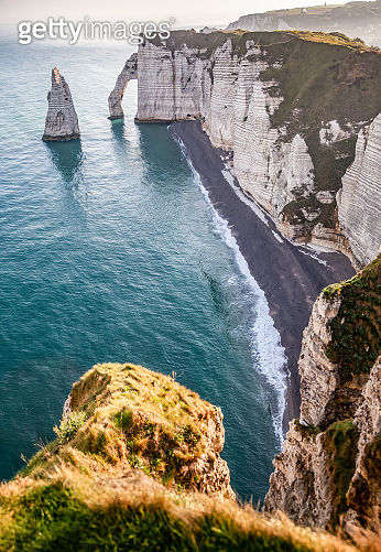 coastal landscape along the Falaise d'Aval the famous white cliffs of ...