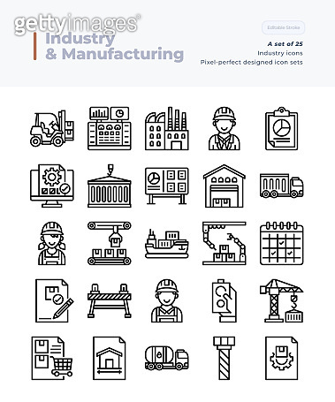 Detailed Vector Line Icons Set of Industry and Manufacturing.64x64 ...
