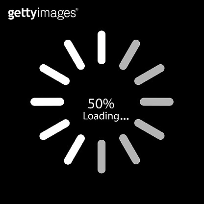 Loading progress bar. Circle shape. 50% loading. Black background ...