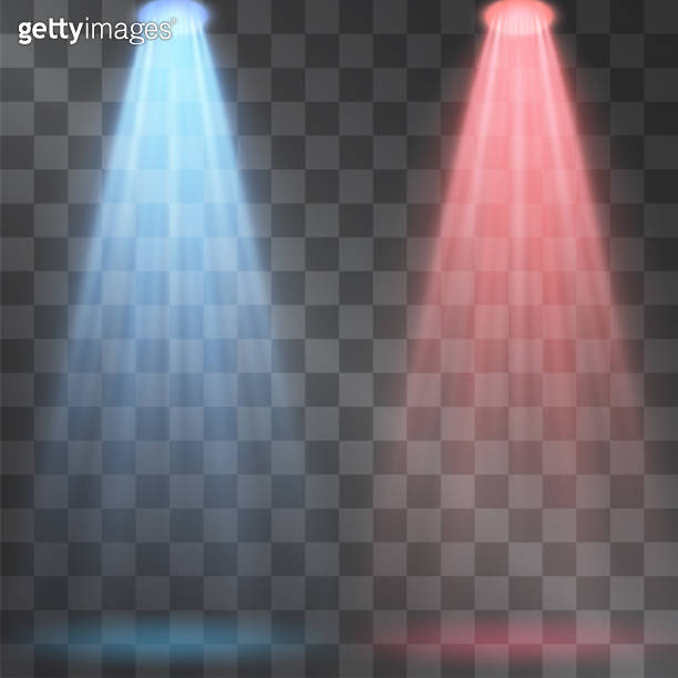Blue and red light projector beams set. Glowing stage isolated on ...