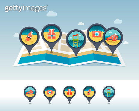 Summer pin map icon located on map. Vacation (1152830205) - 게티이미지뱅크