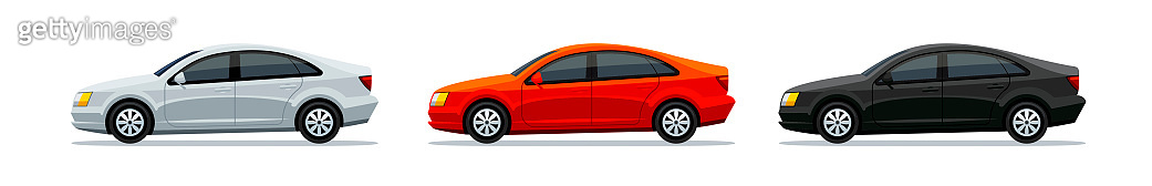 Vector set of cars Isolated on white background. Sedan side view. White ...