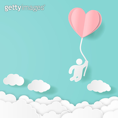 Heart balloon with man on sweet blue background, Symbols of love for ...