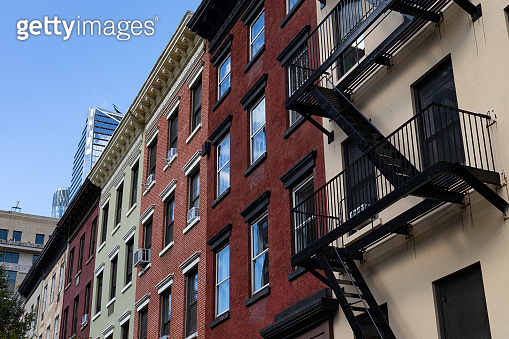 Row of Colorful Old Residential Buildings in Chelsea of New York City ...