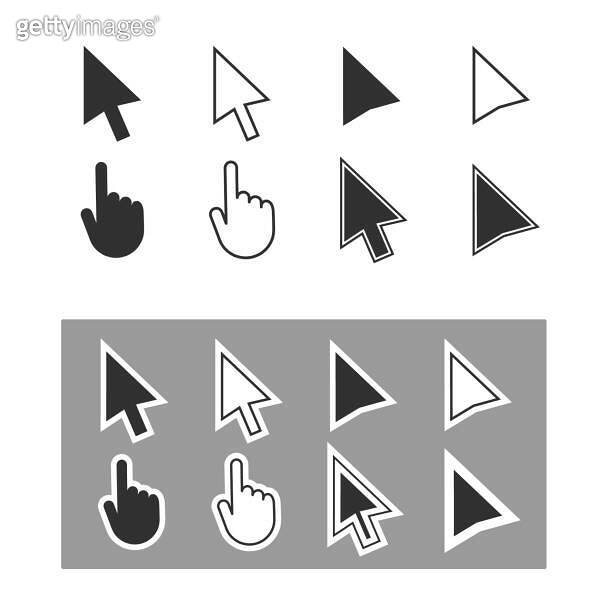 Arrow and hand computer mouse cursor icon set. Clicking pointer logo ...