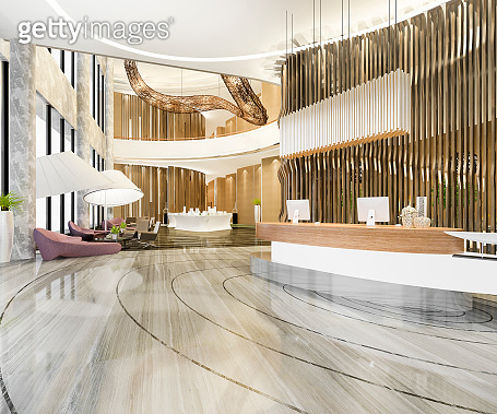 3d rendering modern luxury hotel and office reception and lounge ...