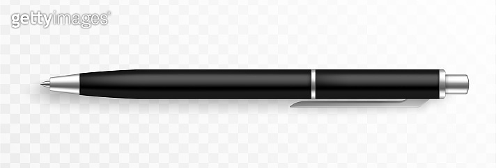 Pen template. Realistic black and silver ballpoint mockup, top view 3d ...