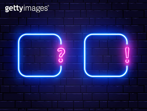 Neon quiz banner set. Glowing question and exclamation mark. Color neon ...