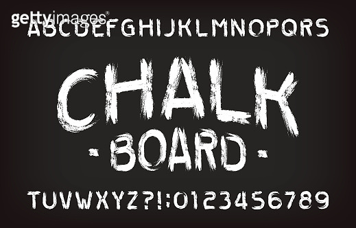 Chalk Board alphabet font. Handwritten messy letters and numbers ...
