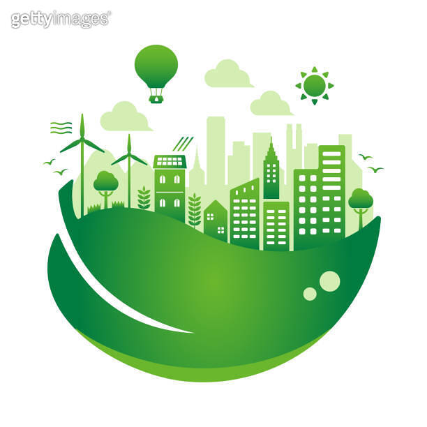 Green eco city vector illustration ( ecology concept , nature ...