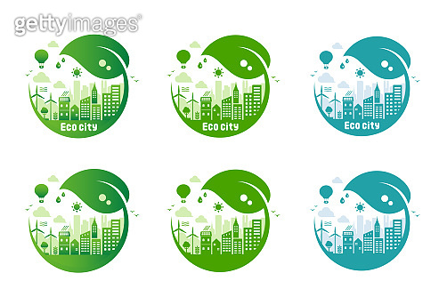 Green eco city vector illustration set ( ecology concept , nature ...