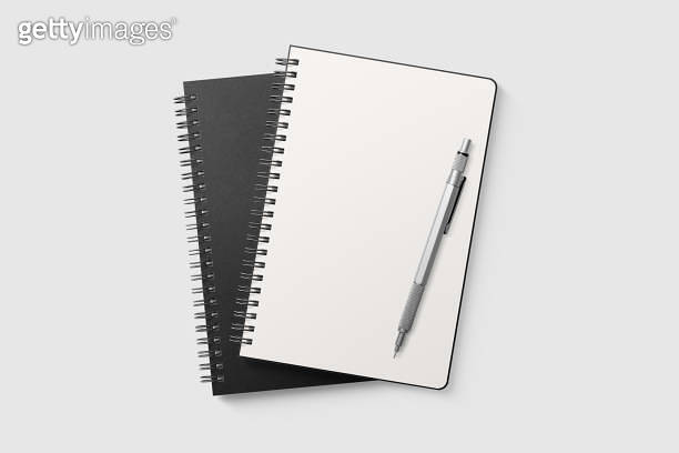 Real photo, spiral bound notepad mockup template with black paper cover ...