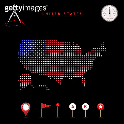 Dotted vector map of the United States painted in the national flag ...