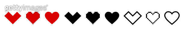 Hearts vector pixel icons isolated on white background. Vector ...