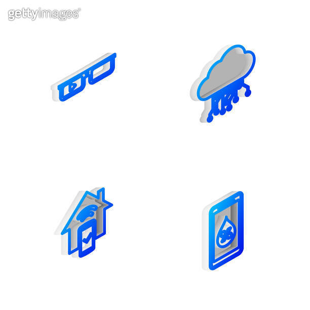 Set Isometric line Internet of things, Smart glasses, home remote ...