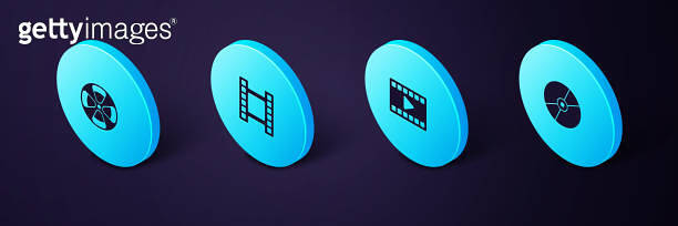 Set Isometric CD or DVD disk, Play Video, and Film reel icon. Vector ...