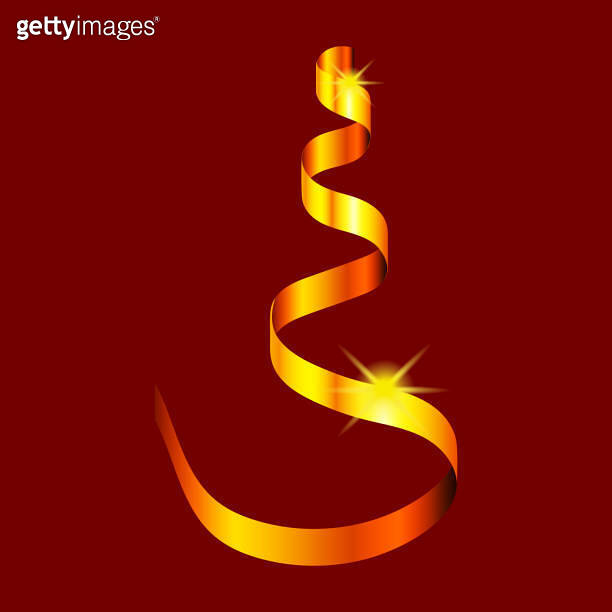 Gold ribbon spiral cone with shining stars. Design element for greeting ...