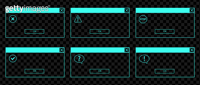 Glowing neon UI set of the error messages and system dialog boxes ...