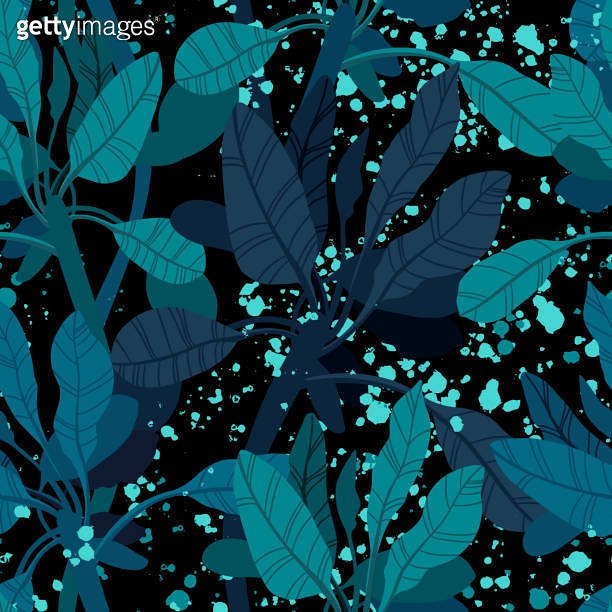 Seamless hand drawn tropical vector pattern with exotic palm leaves and ...
