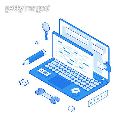 Website optimization and development process isometric concept. Search ...