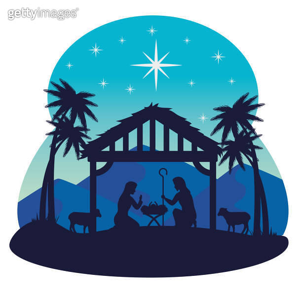 merry christmas nativity mary joseph baby and sheeps vector design ...