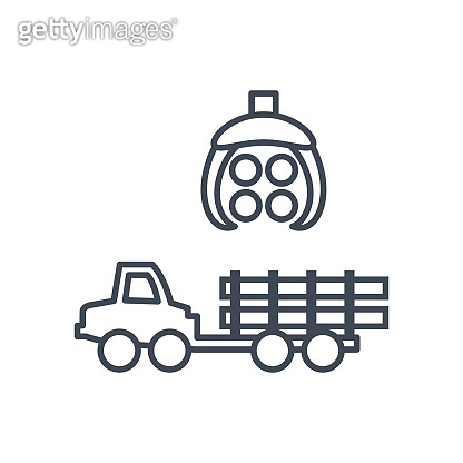 Thin line icon forestry and logging industry, forwarder and skidder ...
