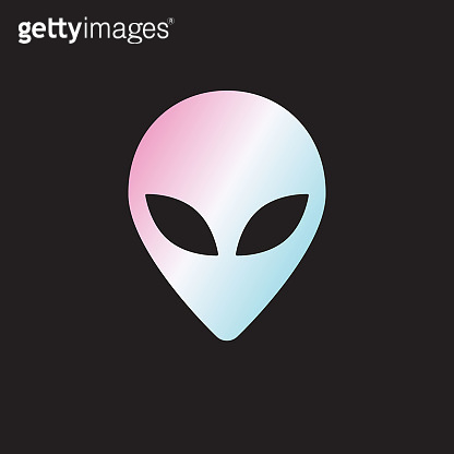 Vector holographic alien face silhouette with quote. I want to believe ...