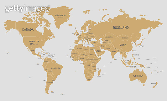 Political World Map vector illustration with country names in german ...