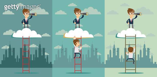 Business leadership vector concept with businessman standing on a ...